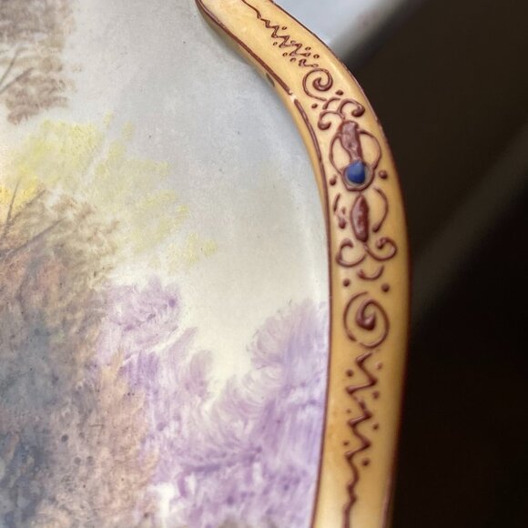 Noritake Porcelain 2 Handle Trinket Plate Lake & Foliage Landscape Japan VTG - Picture 3 of 6